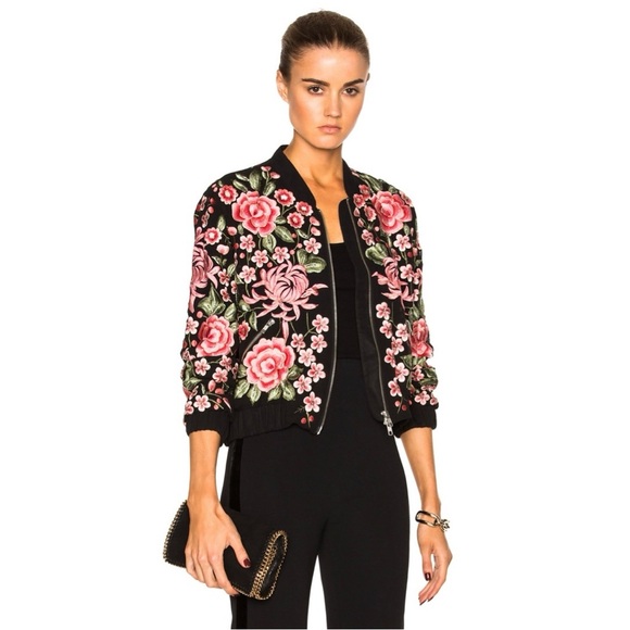 Needle & Thread Jackets & Blazers - Needle & Thread Embroidered Rose Bomber Floral Crepe Jacket Size US 8
